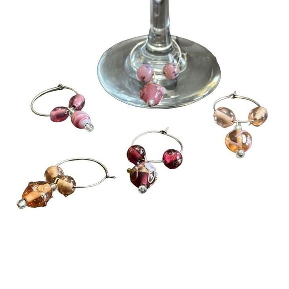 Handmade wine charms with glass pendant - Picture 3 of 3